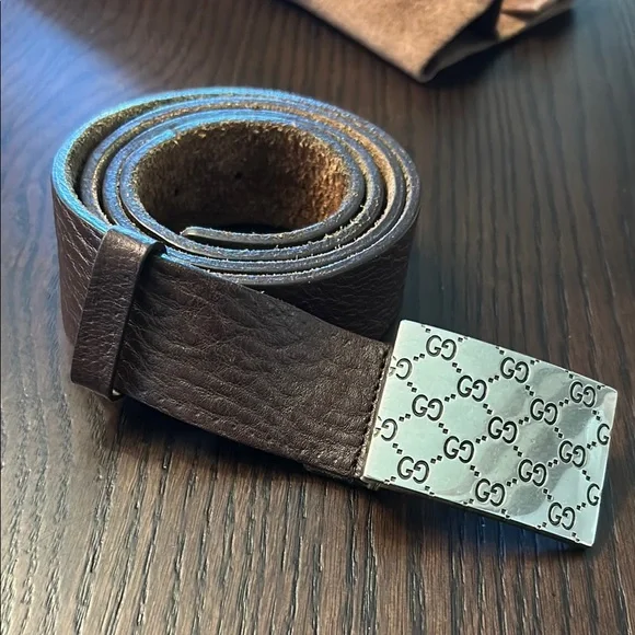 Gucci | Accessories | Gucci Leather Belt Brown Strap Silver  display picture 1